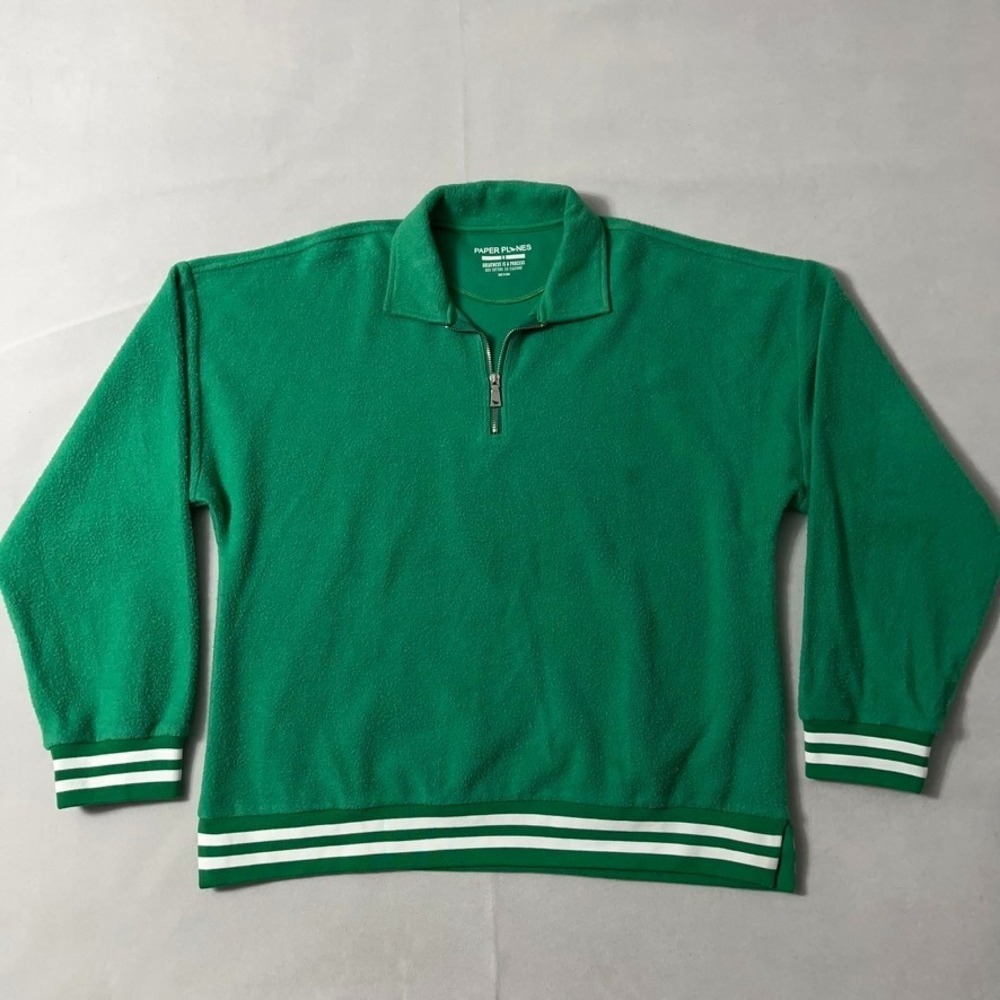 Paper Planes 1/4 Zip Fleece Pullover Men Medium Green